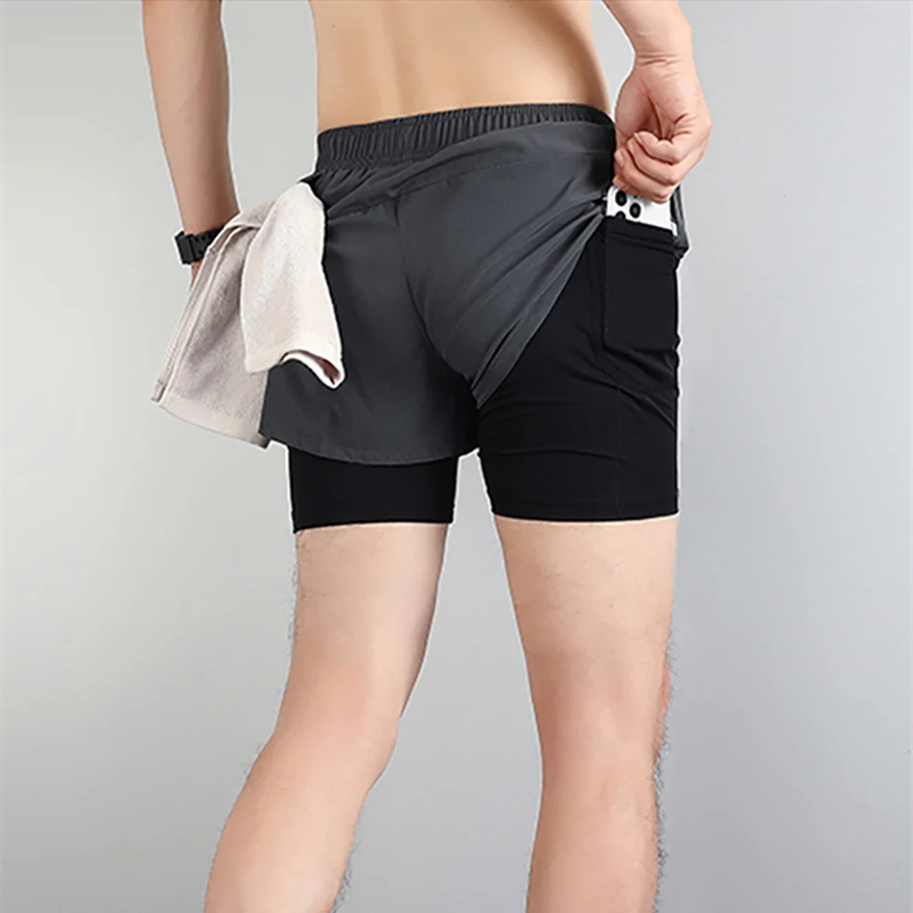 Marathon Running Shorts Men 2 In 1 Quick Dry Workout Training Fitness Jogging Multi-Pocket Man Gym Sport Shorts