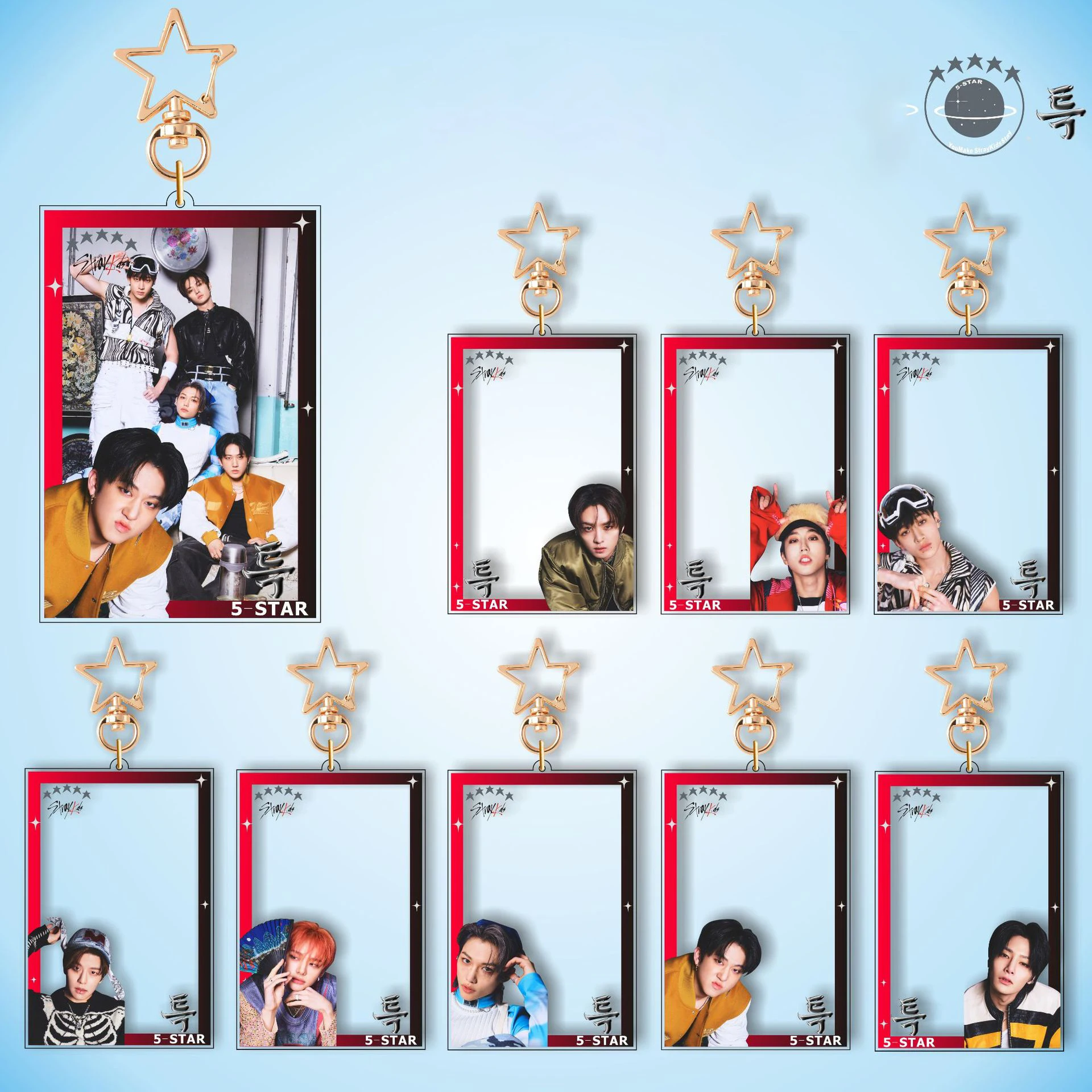 

KPOP Straykids 5-STAR Acrylic Picture Frame Double-side Keychain Small Card Storage Pendant Felix BangCan Lee Know Accessories