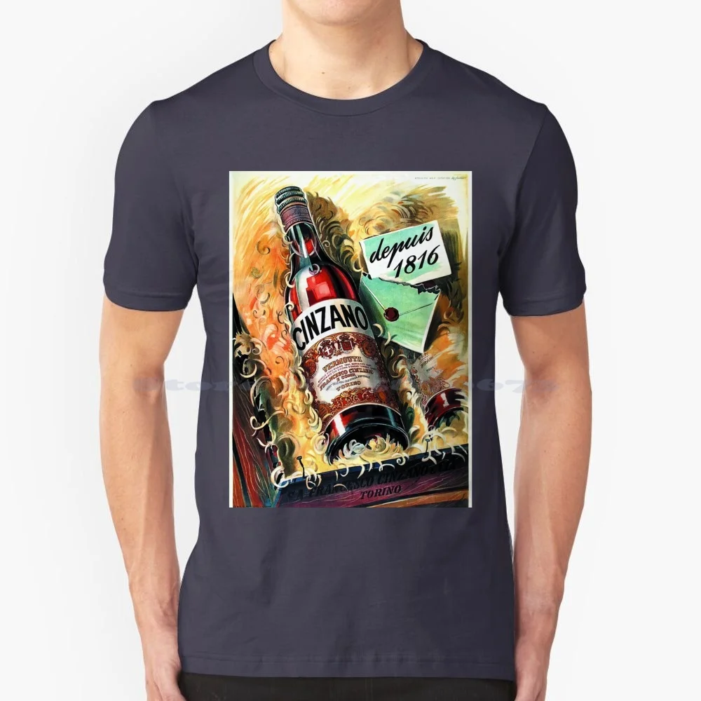 Vintage Poster T Shirt 100% Cotone Tee Vintage Italia Campari Torino Cocktail Vermouth Aperitary Advertising Martini Beverage