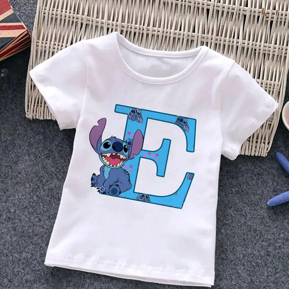 Cotton t shirt stitch letter ABCD children combination cartoons kawaii kid casual