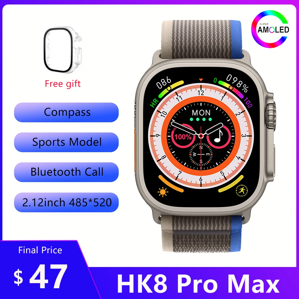 AMOLED Screen 2.12 HK8 Pro Max Ultra Smart Watch Men Series 8 NFC Wireless  Charging Bluetooth Call GPS Smartwatch For Apple IOS - AliExpress