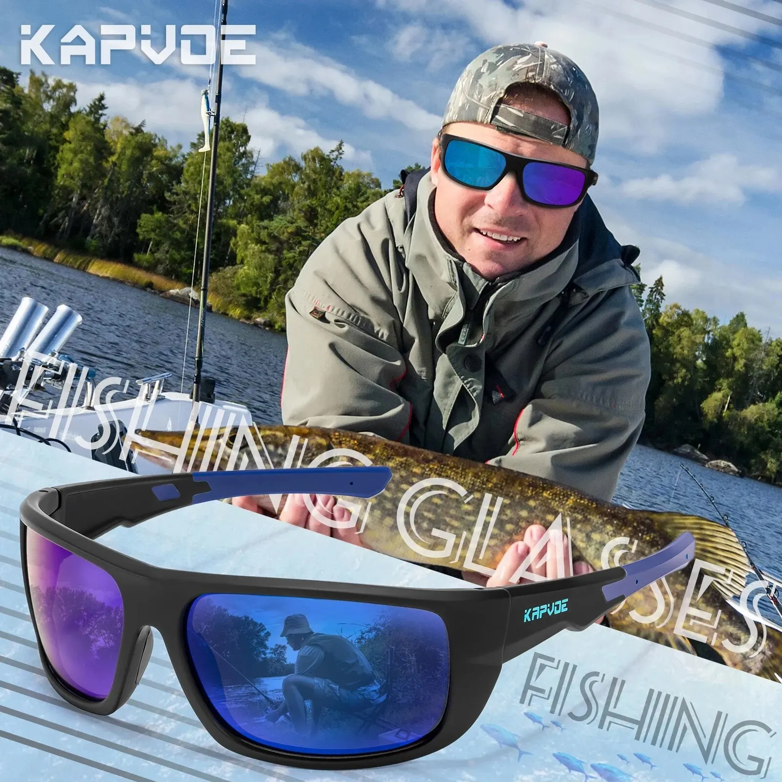 Polarized sunglasses fishing sunglasses KAPVOE fishing goggles polarized sunglasses outdoor sports cycling glasses men women bike riding fishing