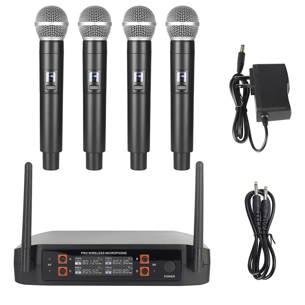 

Wireless Microphone Handheld 4 Channel UHF Fixed Frequency Dynamic Microphone For Karaoke Wedding Party Band Church Performance