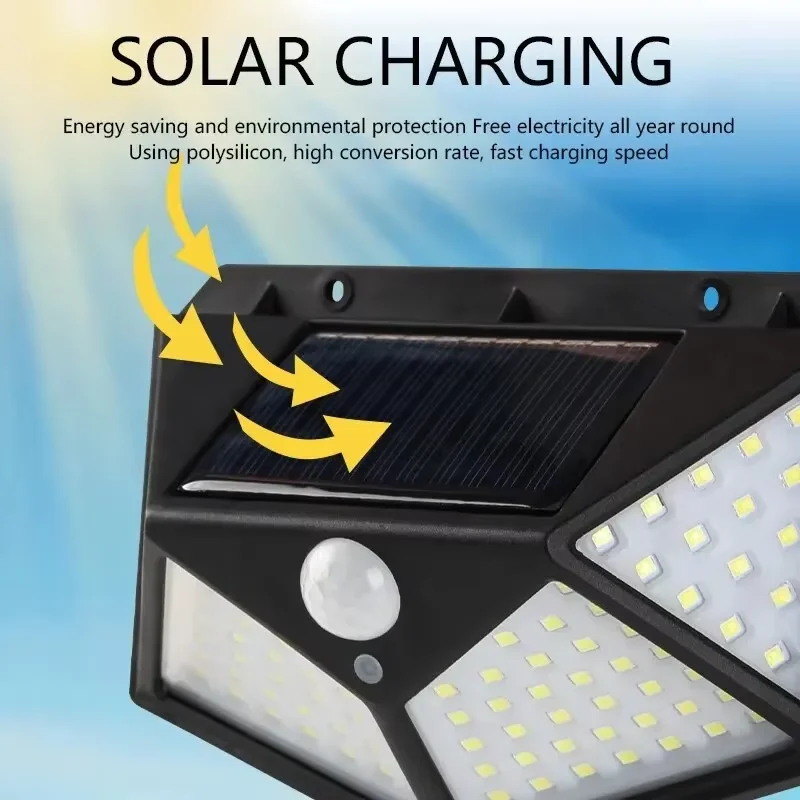 Solar Powered Outdoor Decorative Wall Light with Motion Sensor and Waterproof Design, 100 LED