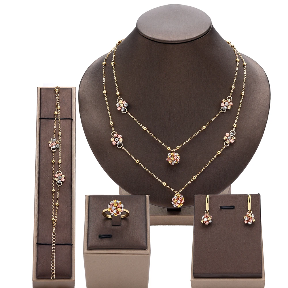 مجموعة عصرية مكونة من 4 قطع من خرزات النحاس الذهبي...