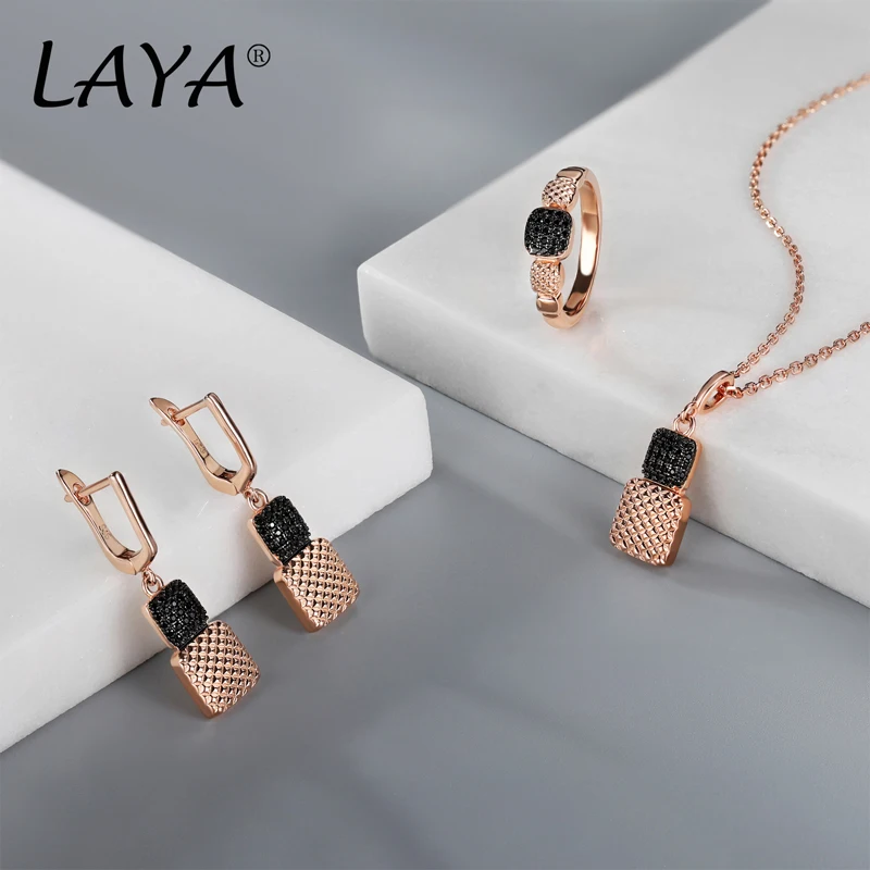 LAYA 패션 새로운 스타일 간단한 지르콘 반지 귀걸이 목걸이 세트 여자 파티 럭셔리 보석 선물