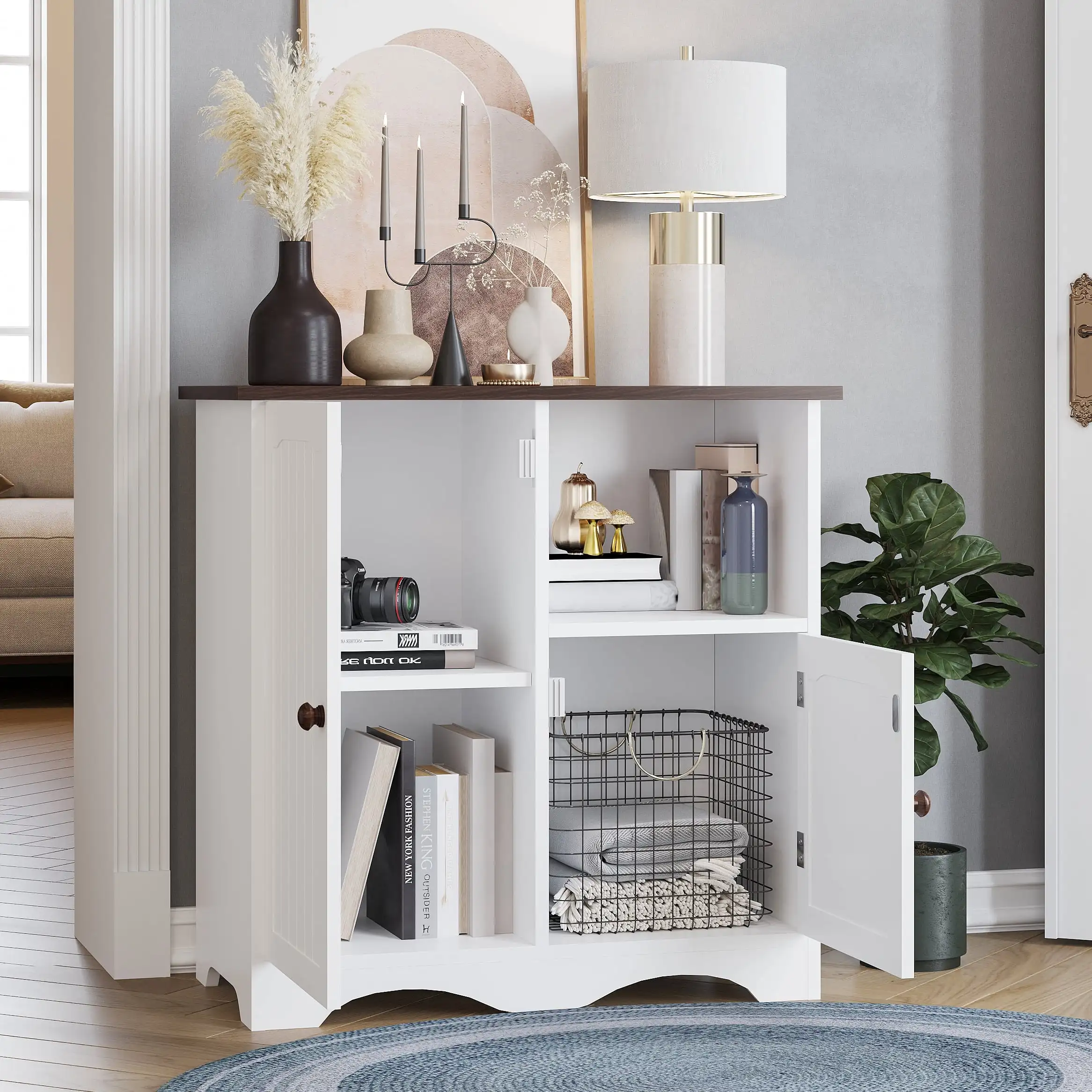 

Dextrus Kitchen Storage Cabinet Sideboard Buffet Cupboard with 2 Doors and Open Shelf for Dining Room Kitchen