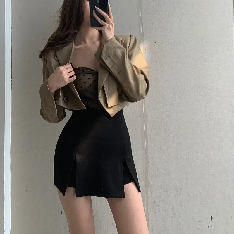 Summer A-line Skirt Pants Women's High Waist Shorts Sexy Slim Fit Split Wrap Hip Skirt Black Shorts Office Lady Casual Pantskirt