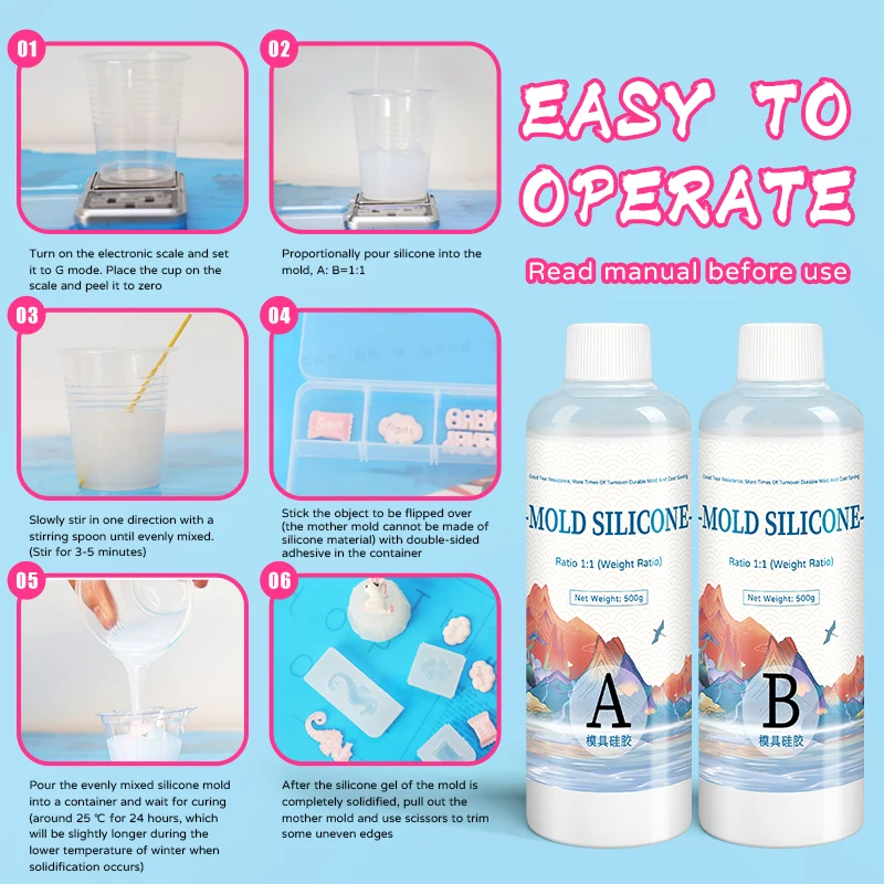 DIY Silicone Mold Making AB 1:1 Liquid Rubber Silicona Liquida Para Mold Fast Curing Making Silicone Kit 200g 500g