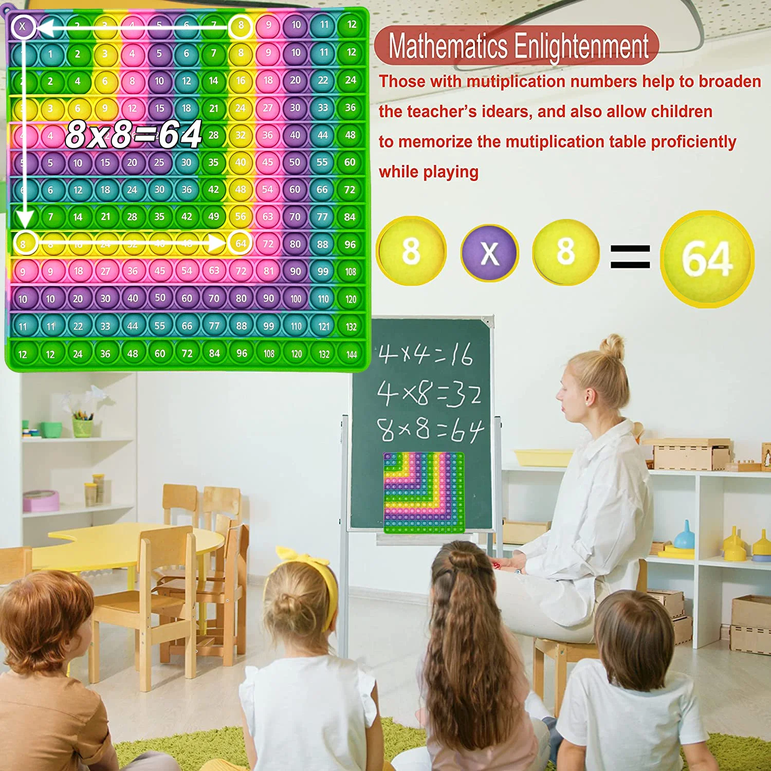 12x12&12+12 Addition Multiplication Math Toys, Quick Push Game Pop Learning Manipulative Times Table Educational Toys for Kids 3