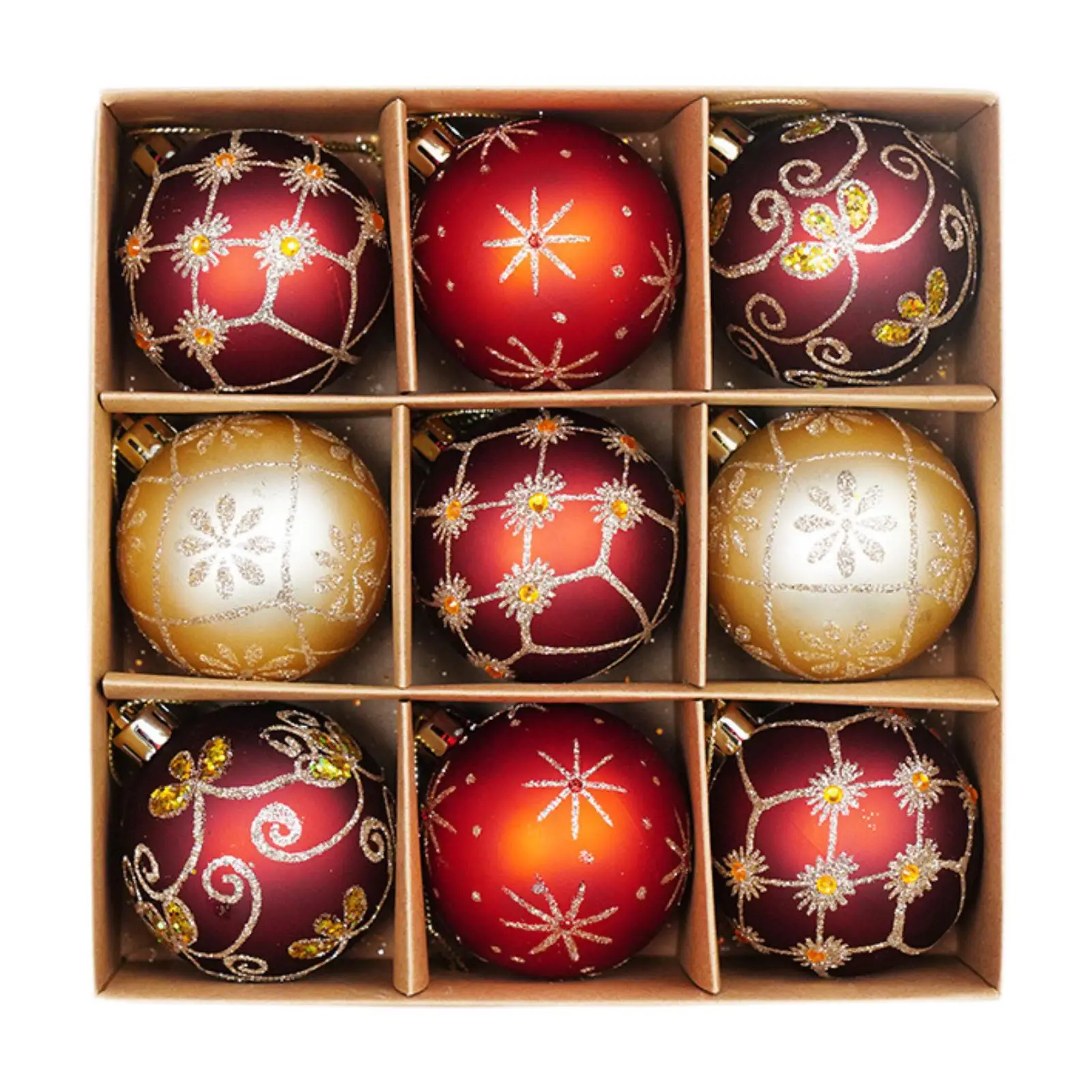 thumbnail image 1 of 9 piezas de bolas de Navidad de 6 cm, colgantes para decoración de árbol de Navidad, material PP, 1 of 5