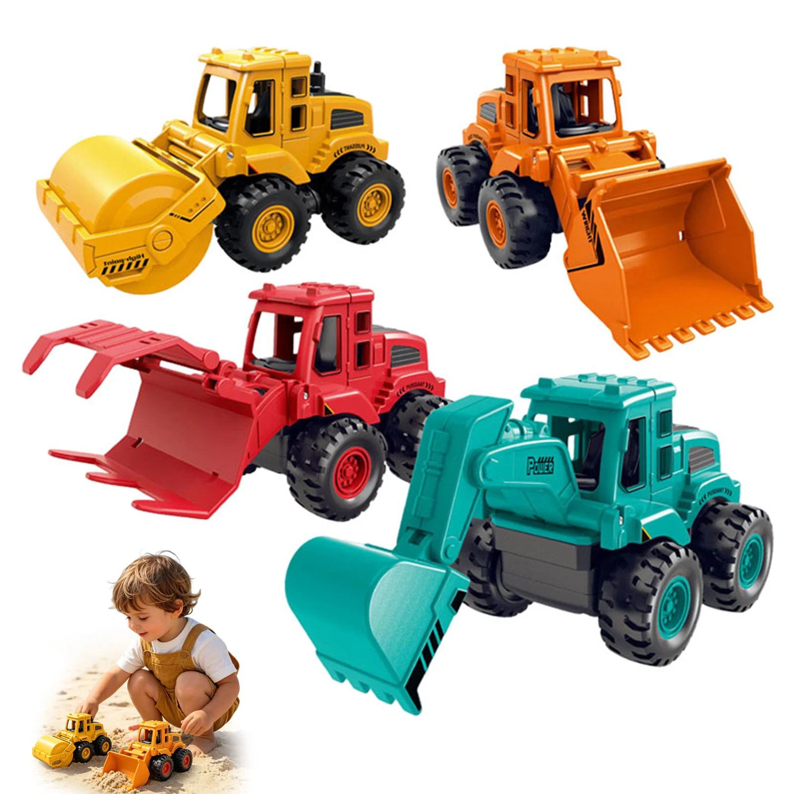 Kids Beach Bag 4 Piece Sandpit Set With Toy Wheel & Dump Truck Plastic Sand Shovels And Buckets_voghion.com