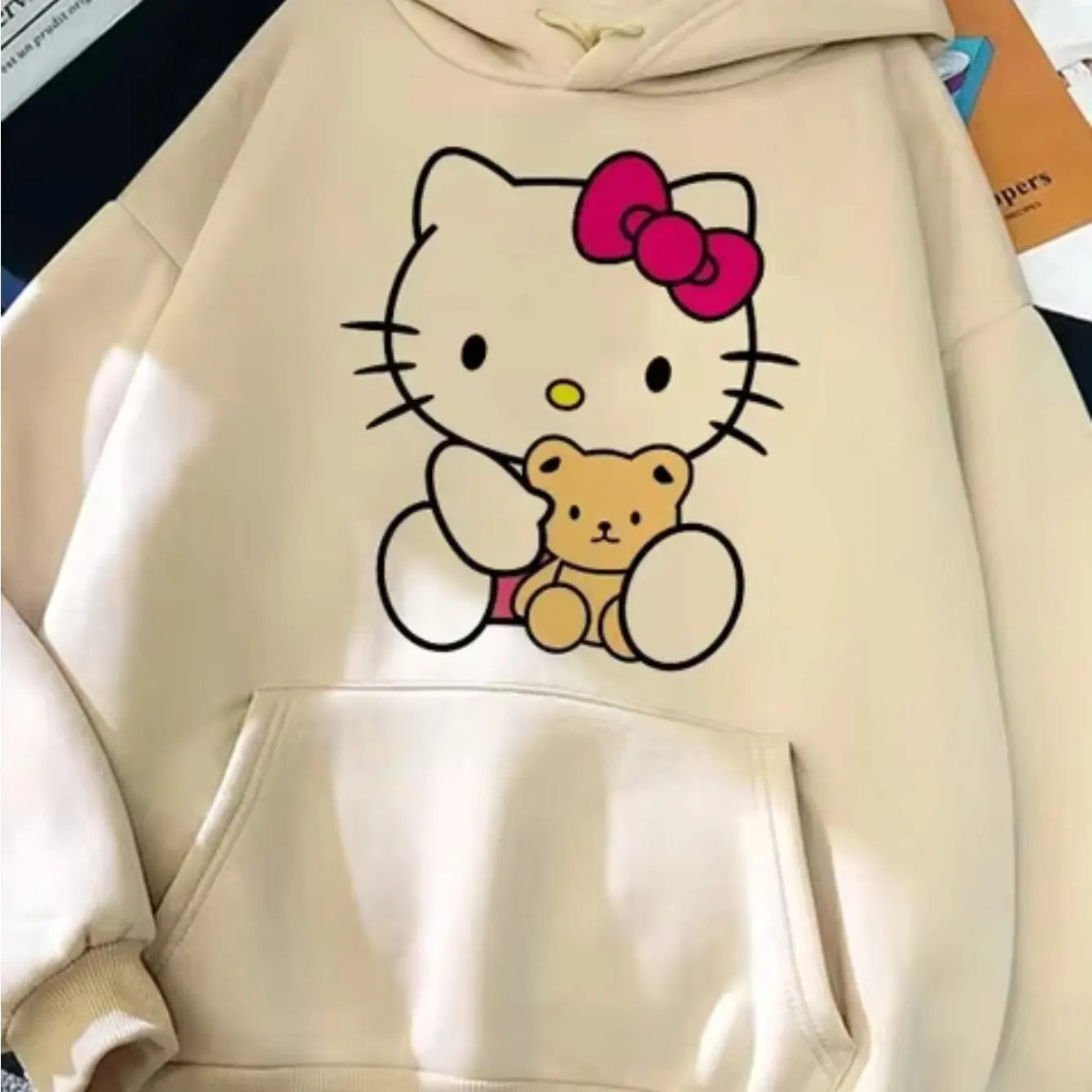 Bluza z kapturem z graficznym nadrukiem, sznurkiem i kapturem, codzienna bluza dresowa na zimę i jesień, odzież damska