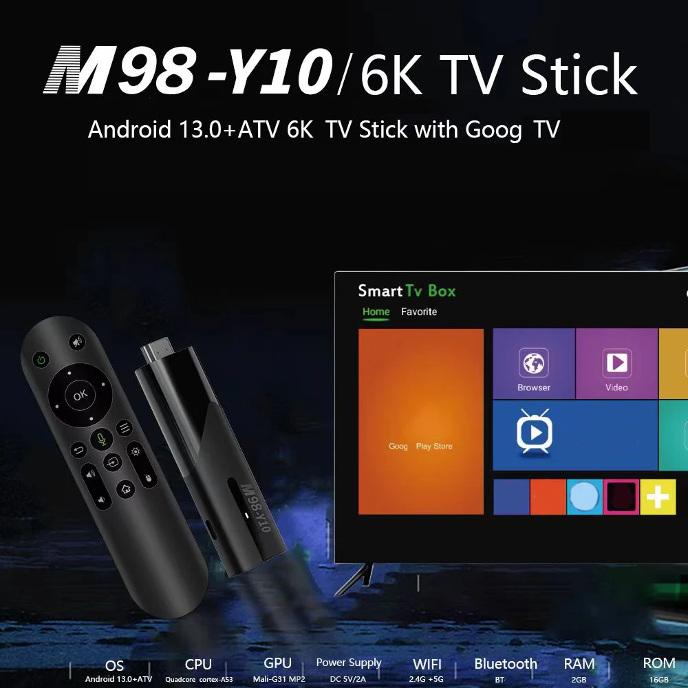 TV Stick M98 Y10 Smart Android 13 ATV Allwinner H618 2.4G/5G Dual WIFI Airplay Preinstalled APP