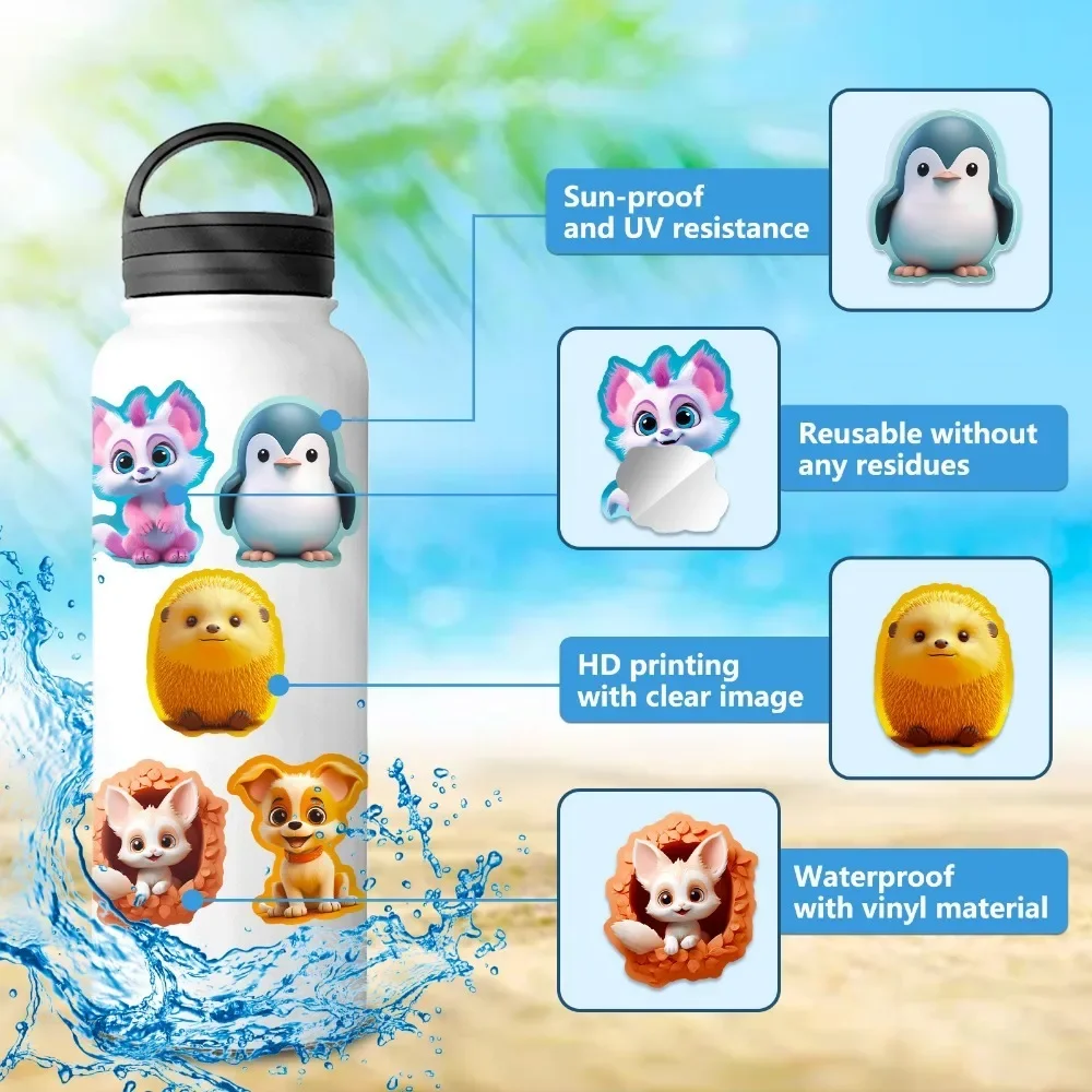 50PCS Cute Cartoon Animal Stickers Aesthetic DIY Water Bottles Laptop Phone Skateboard Car Waterproof Sticker for Kids Toy Gift 5