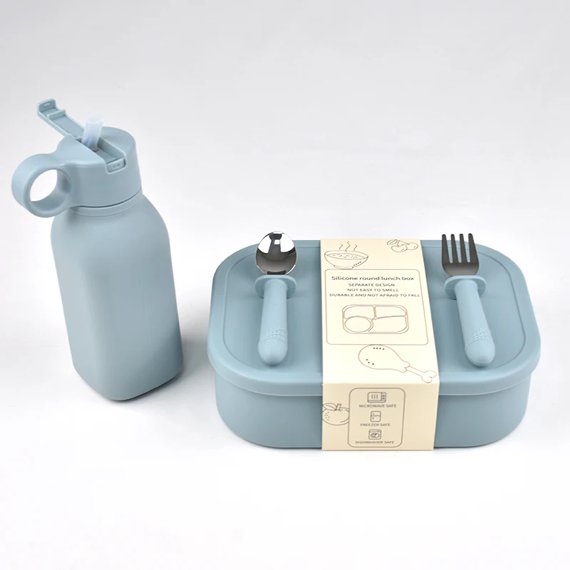 4PC/Set Silicone Bento Box Straw Water Bottle Leak-Proof Lunch Container Fork Spoon With Packaging Card BPA-Free Dishwasher Safe