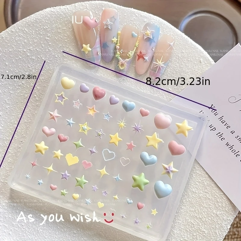 스타 & 하트 실리콘 몰드 도파민 디자인 간편 탈형 3D 레진 클레이 몰드 DIY 네일아트 데코레이션 네일 스탬핑용