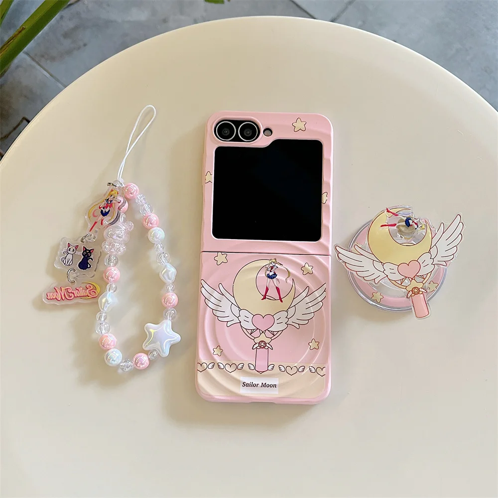 Adorable Wave Hinged Cartoon Phone Case with Magsafe Stand and Protective Cover