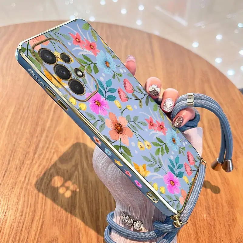 Vibrant Floral Lanyard Plating Phone Case Cover