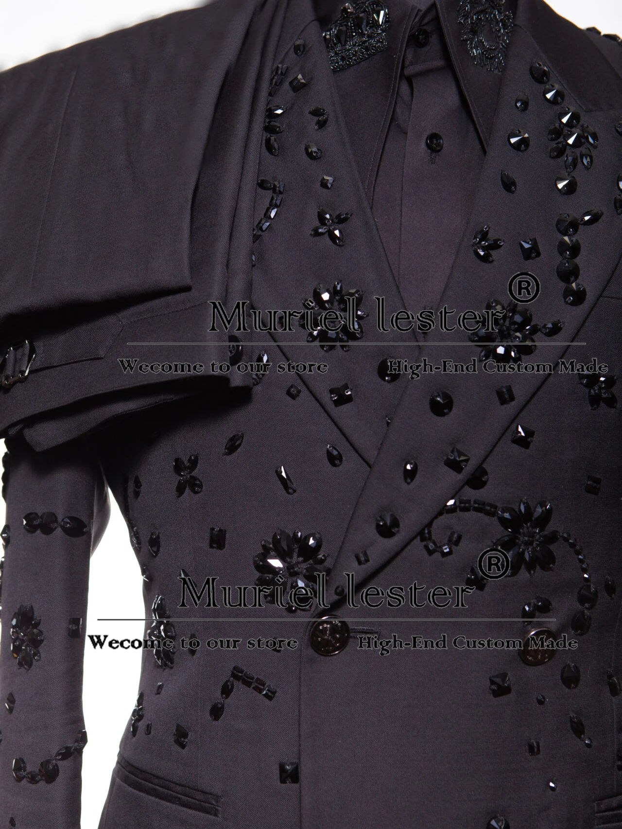 Handmade Diamond Beaded Suits Men Slim Fit Double Breasted Prom Blazers Formal Man Wedding Party Groom Tuxedos Customized 2 Pcs 2