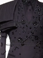 Handmade Diamond Beaded Suits Men Slim Fit Double Breasted Prom Blazers Formal Man Wedding Party Groom Tuxedos Customized 2 Pcs 2