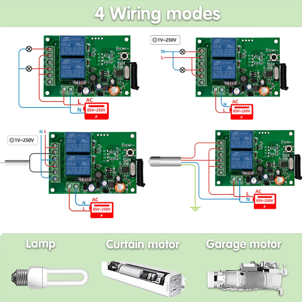 433 Mhz Wireless Remote Control AC220V 2CH Universal Rf Relay Receiver and Transmitter For Garage door and Gate Motor Control