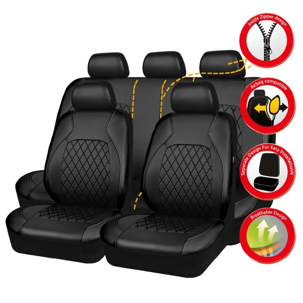 Fundas De Asiento De Piel Sintética Para Asientos De Coche Compatibles Con Ford Kuga 2 2012 – 2018, Para Conductor Y Copiloto, FB:D101 (Negro/Gris