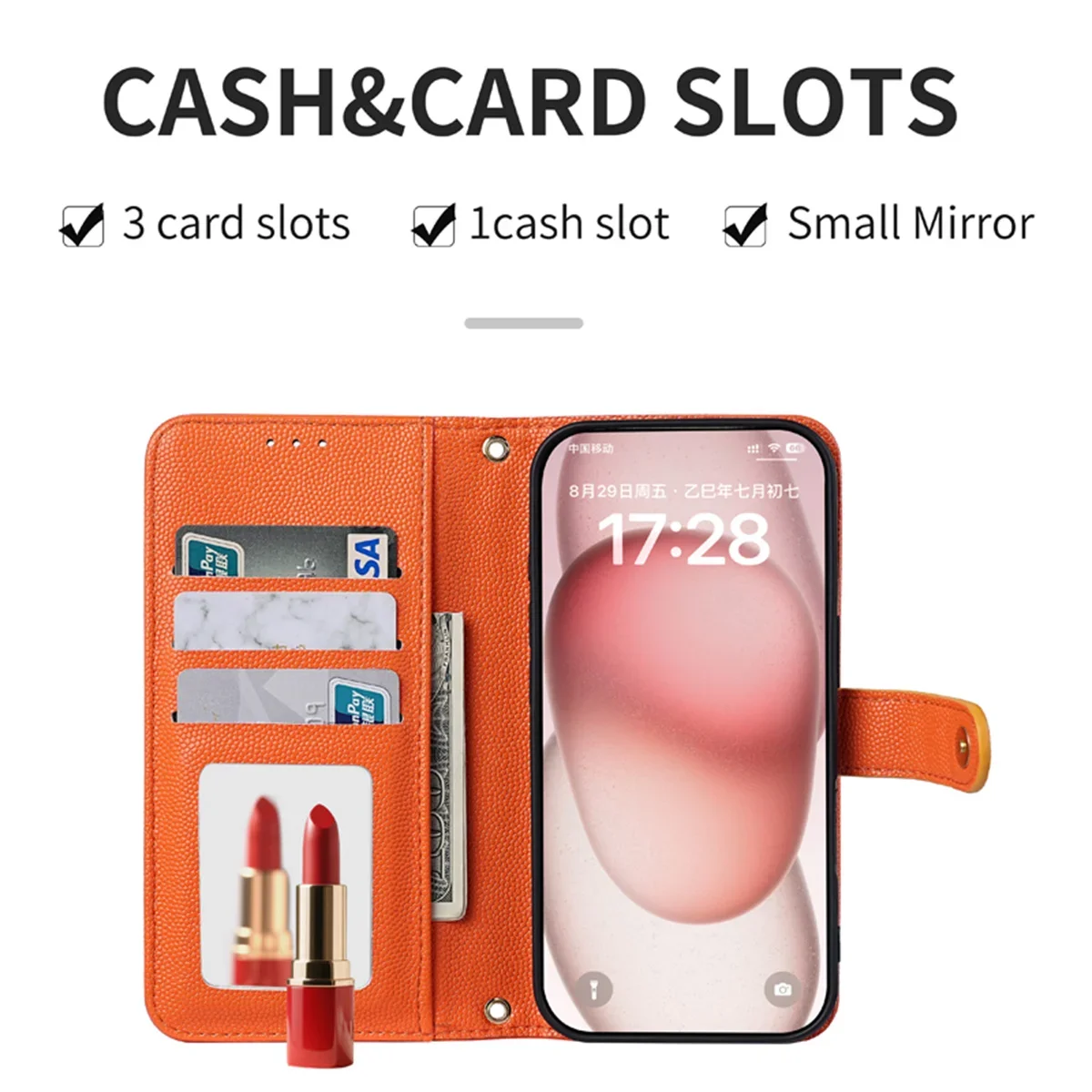 Leather Crossbody Wallet with Card Holder and Lanyard - Protective Phone Case and Cover