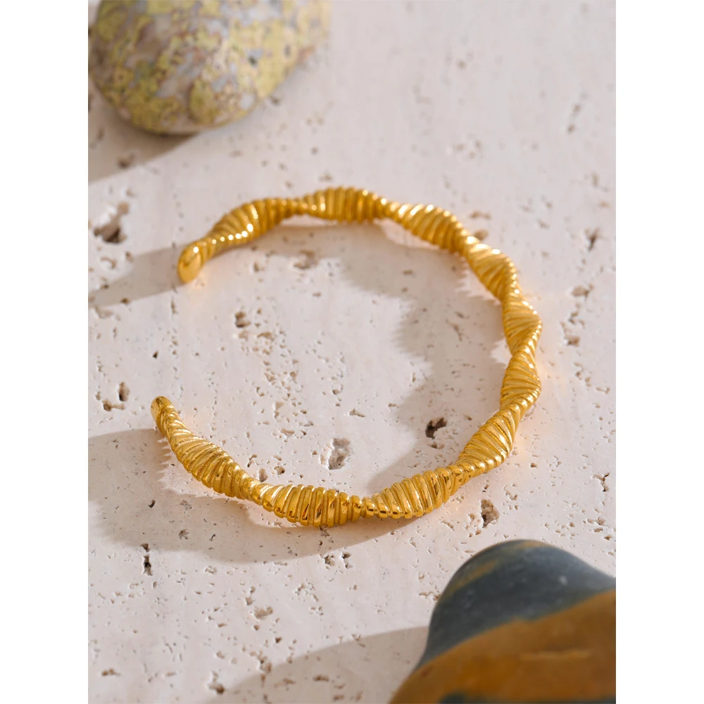 Yhpup Stainless Steel Bracelet Cuff Golden PVD Stainless Steel Bangle Waterproof