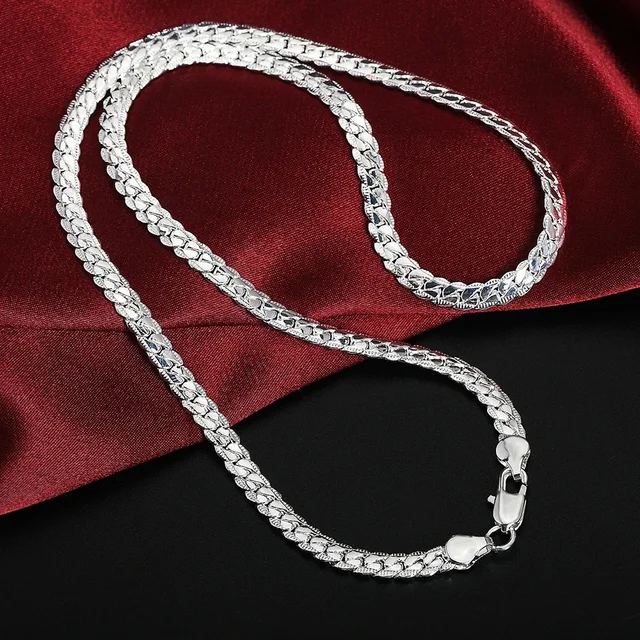 Hot luxury 925 Sterling Silver 5MM 18K Gold Full Sideways Chain Necklace For Woman Men Fashion Wedding Engagement Jewelry Gifts 6