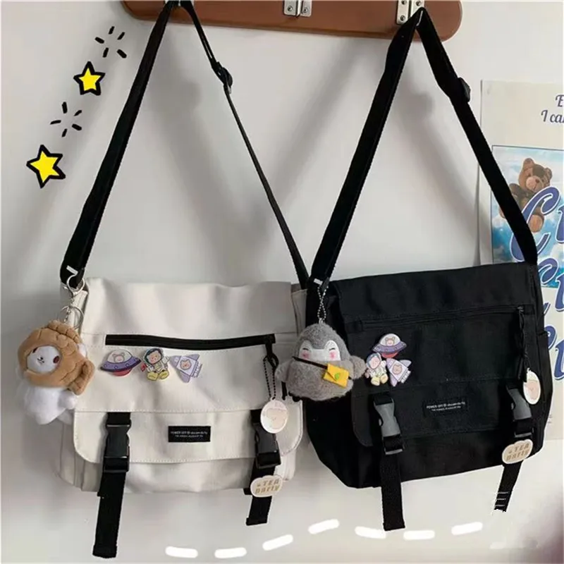 Harajuku Versatile Canvas Women Crossbody Bags Solid Color Flip Casual Handbag Shoulder Bags Teen Girls Messenger Bag Satchels crossbody bag women shoulder bag women messenger bag women tote bag