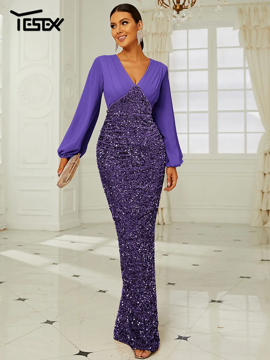 فستان نسائي Yesexy فستان رسمي بحافة حورية البحر وأ...