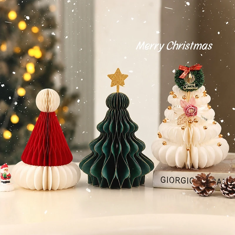 Elegant Honeycomb Christmas Tree Ornament - Festive Desk Accessory and Holiday Decoration