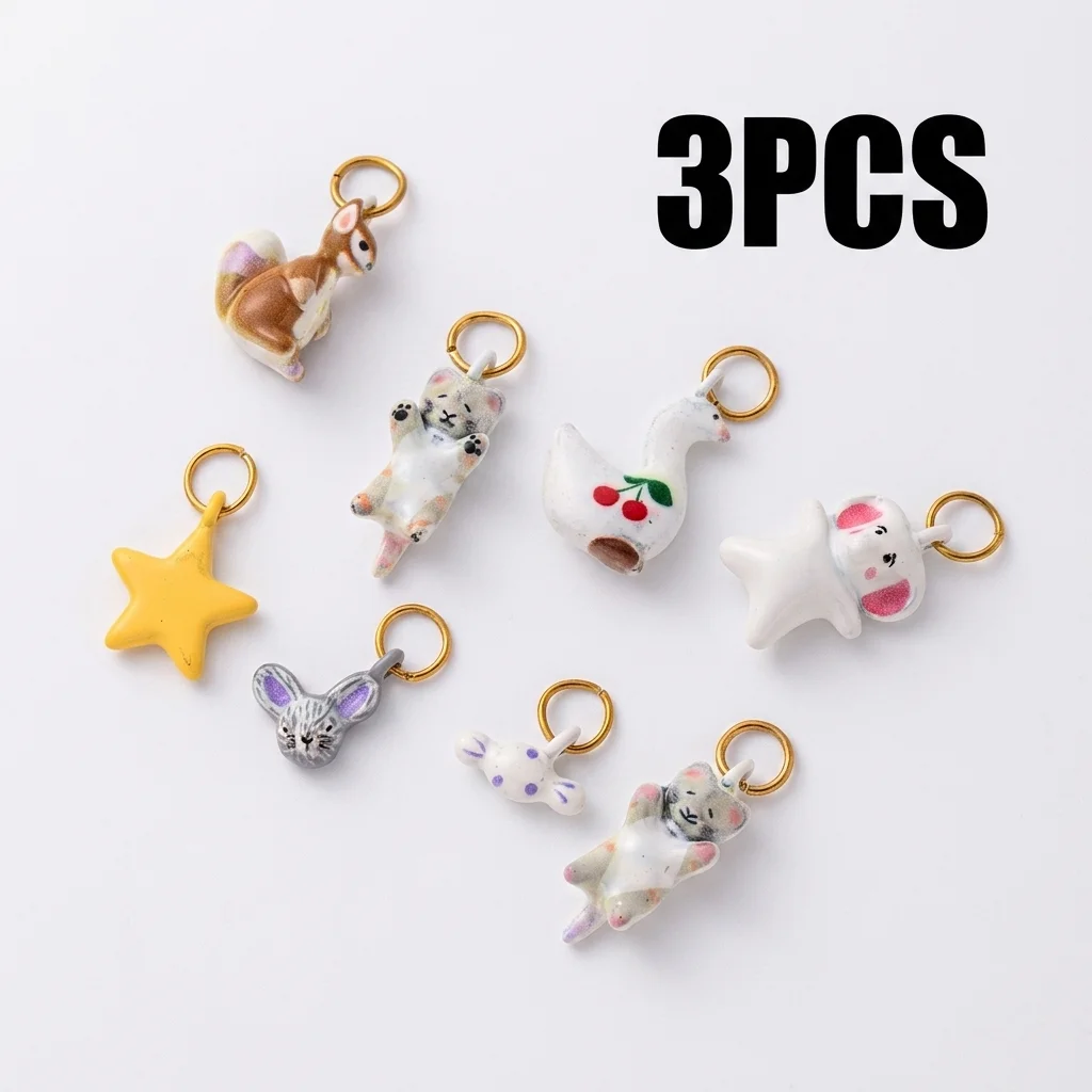3 Stück Modische und Beliebte Tier-Serie: Eichhörnchen, Kleiner Tiger, Kirsche, Gans DIY Anhänger-Charms für Schmuck – Detail 2