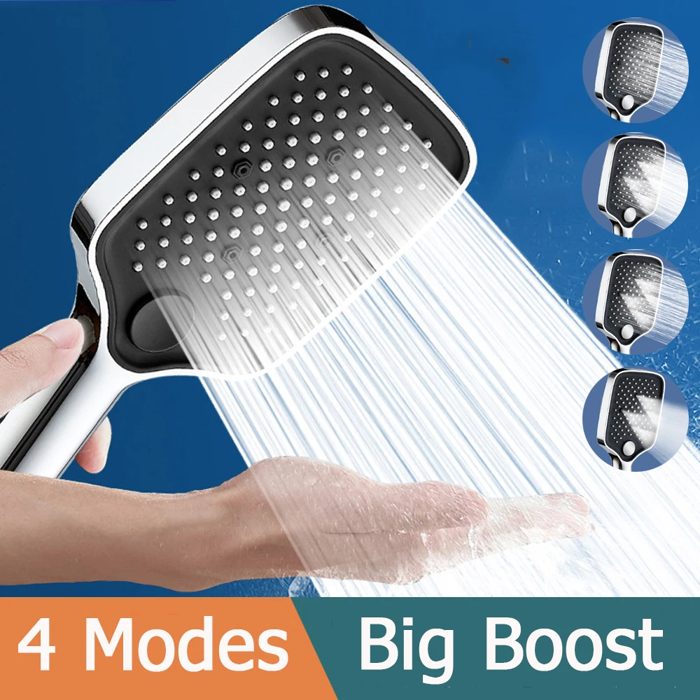 LargeFlowShowerHeadSliver4ModesHighPressureWaterSavingSpray