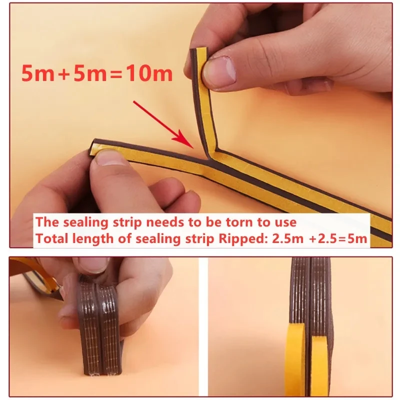 5/10m Seal Strip Self-Adhesive D Type Doors Window Gasket Soundproof Rubber Foam Weatherstrip Sealed Collision Strip door seal strip