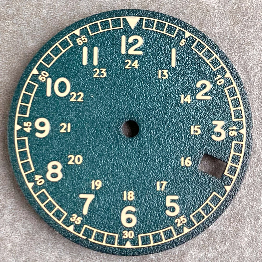 Vintage 29mm Black Olive Green Pilot Field Watch Dial with Luminous Hands and Date Window