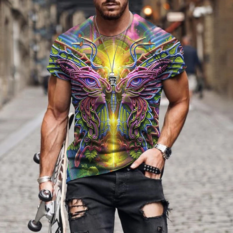 2022 Summer New Abstract Painting 3D Printing Oversized Loose Retro Short Sleeve Fashion Print Crew Neck Sports Casual Men's T-S fred perry t shirt T-Shirts