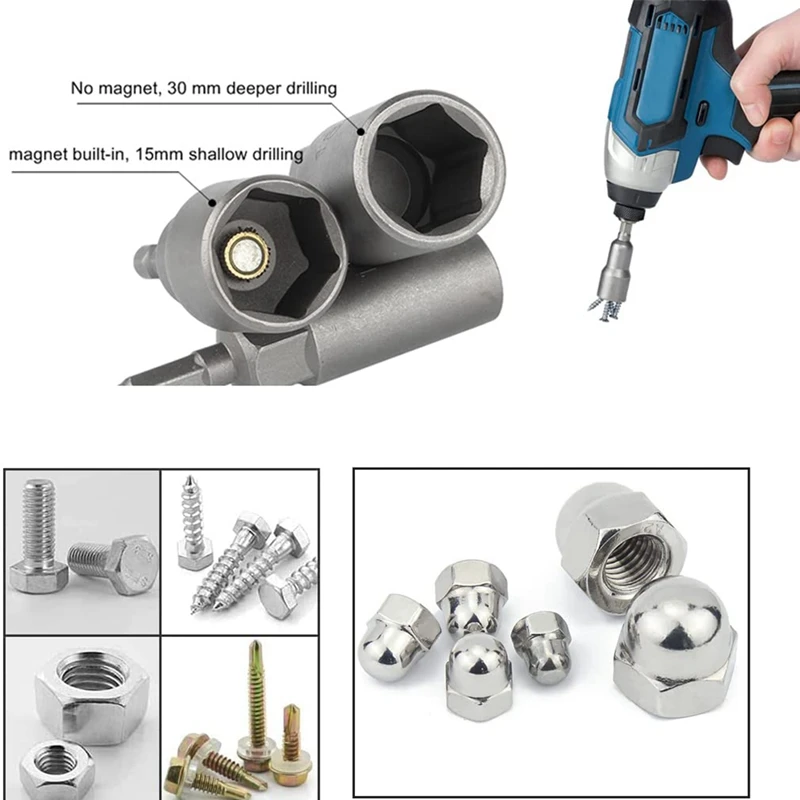 Magnetic Nut Driver Set, Impact Driver Bit Set, Metric 6Mm-19Mm Screwdriver Bits For Impact Drills, Long Bolt Hex Socket