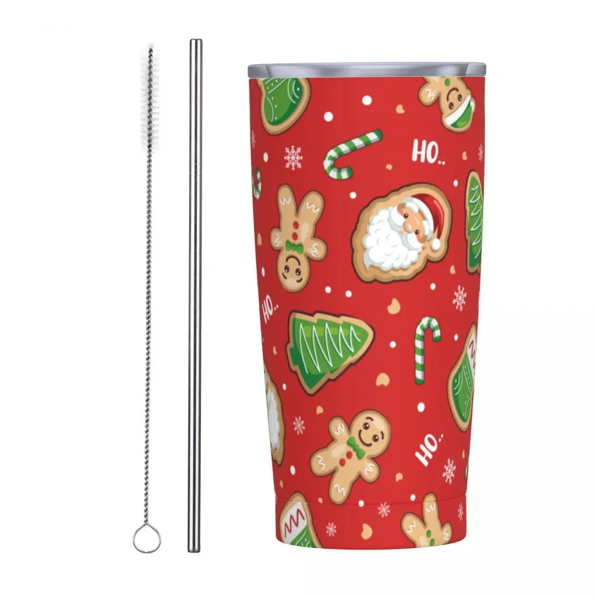 

Christmas Gingerbread Man Santa Claus Insulated Tumbler with Straws Xmas Tree Candy Stainless Steel Coffee Mugs Double Wall Cups
