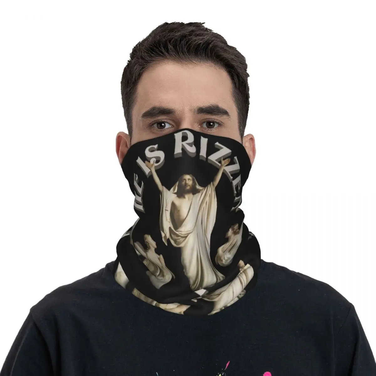 

He Is Rizzen Accessories Bandana Neck Gaiter Parody Jesus Mask Scarf Multi-use Running Headwear Unisex All Season