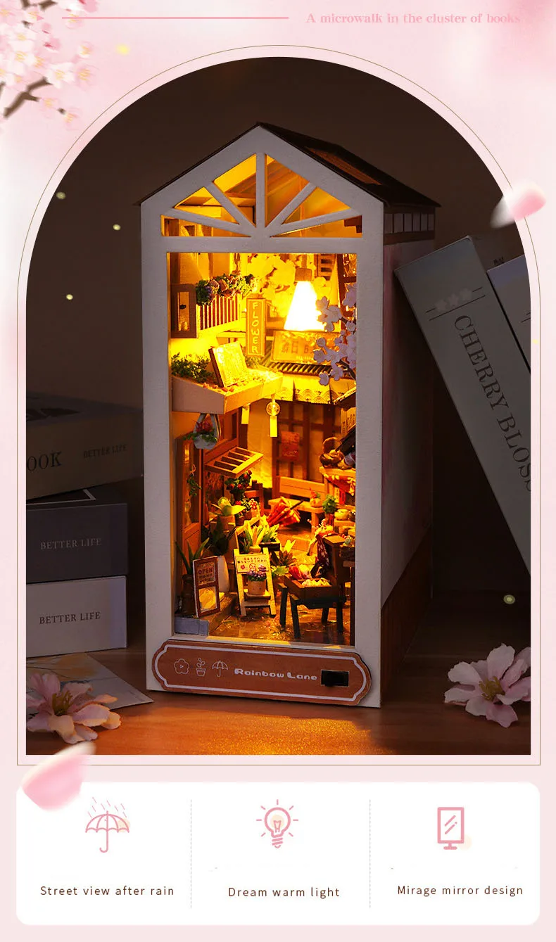 Diy Book Nook Wooden Bookshelf Shelf Insert Doll House Bookend Dollhouse Casa Miniature Children Toys Birthday Gifts bookends