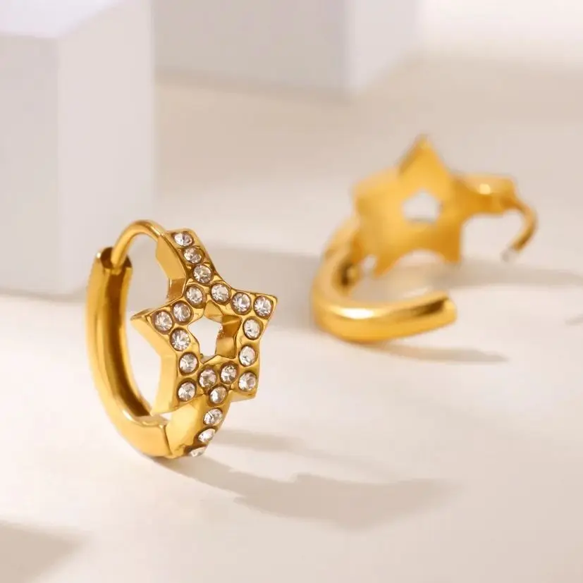 Luxury Zircon Stainless Steel Stars Earrings For Women