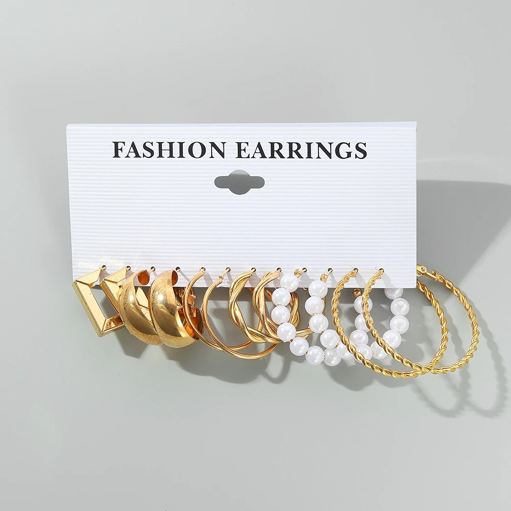 IPARAM Fashion Exaggerated Gold Color Metal Pearl Earrings for Women Geometric Twisted Vintage Hoop Earrigns Jewelry Gifts