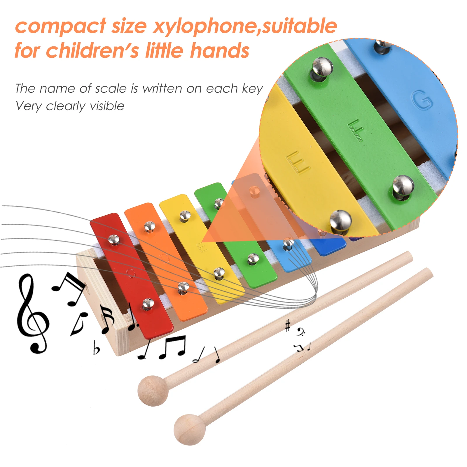 8 Keys Compact Size Xylophone Glockenspiel with Wooden Mallets Percussion Musical Instrument Toy Gift For Kids Children Students