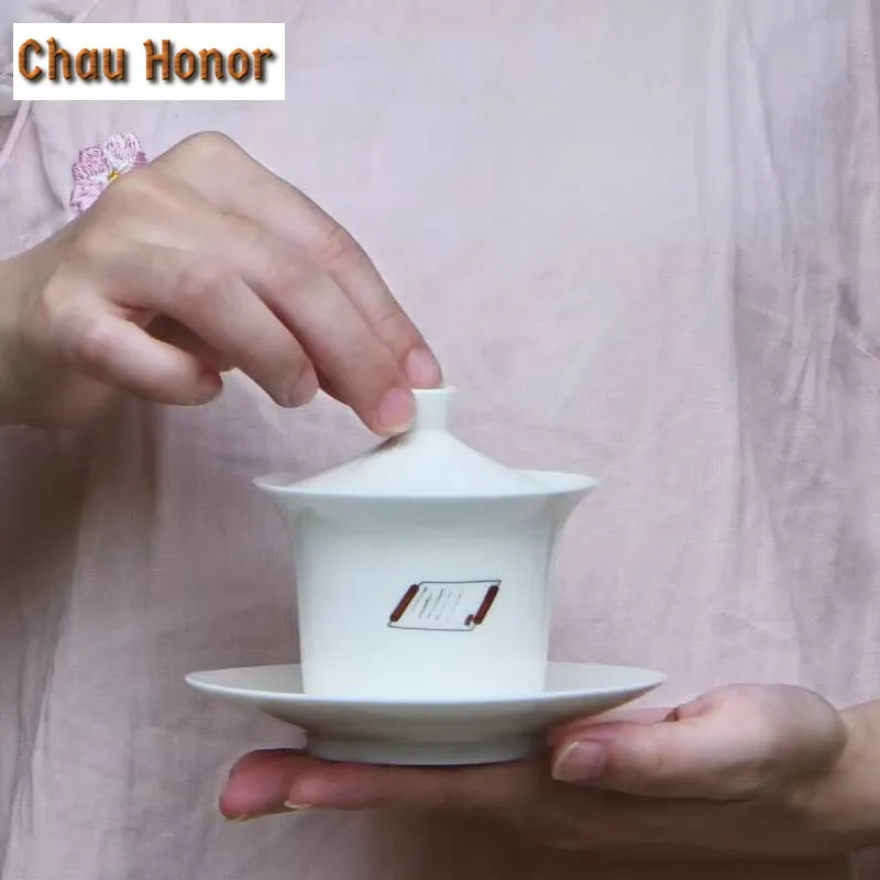 150ml Dehua White Porcelain Gaiwan Creative Ceramic Bowl with Lid Tea Tureen Art Tea Brewing Cover Bowl Tea Ceremony Collection