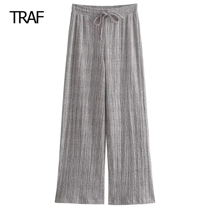 

TRAF High Waist Baggy Trousers Women's Pants Spring Summer 2024 Textured Wide Leg Pants New In Pants Y2k Pants Lady Trend Pant