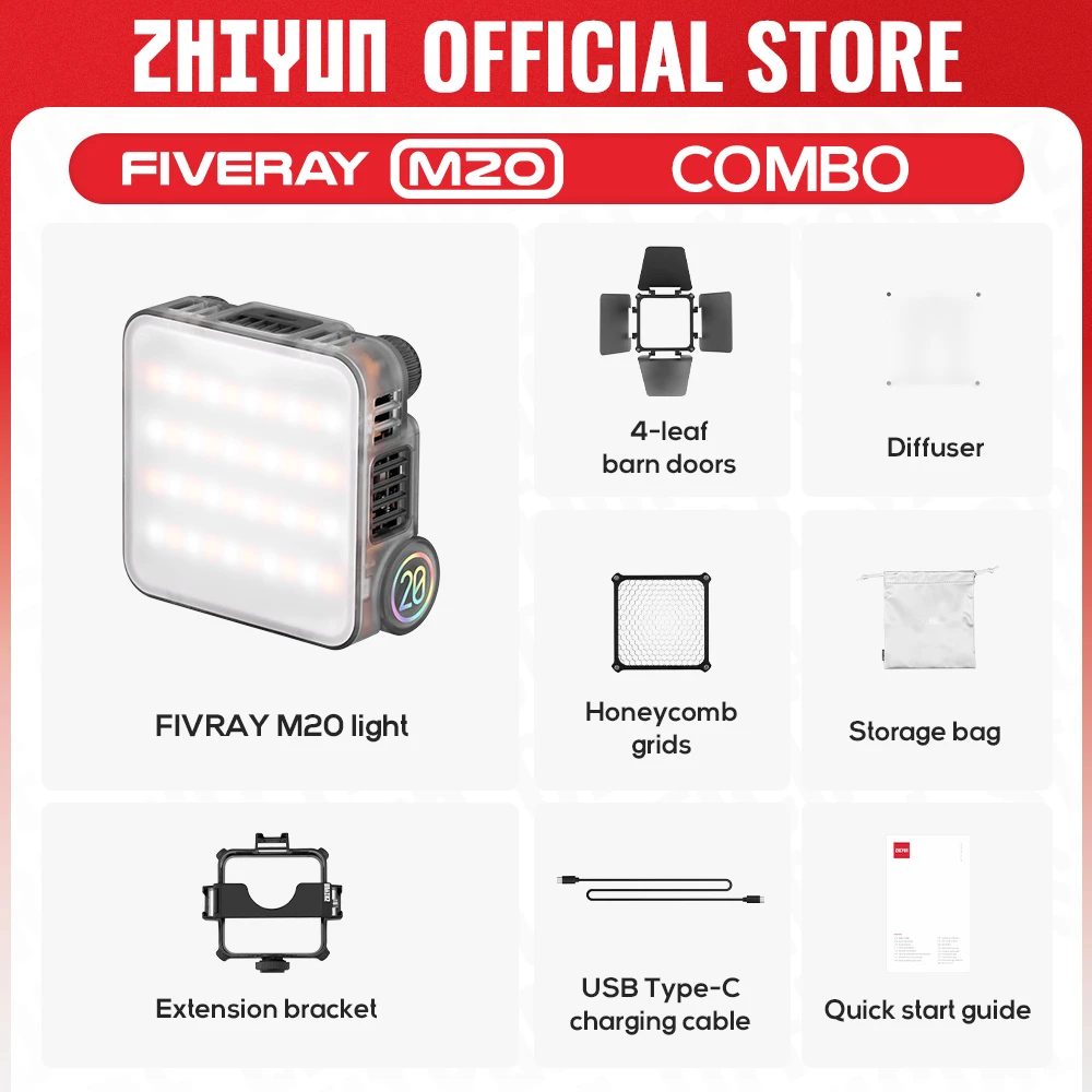 ZHIYUN Official FIVERAY M20C RGB 20W M20 LED Video Light 2500K