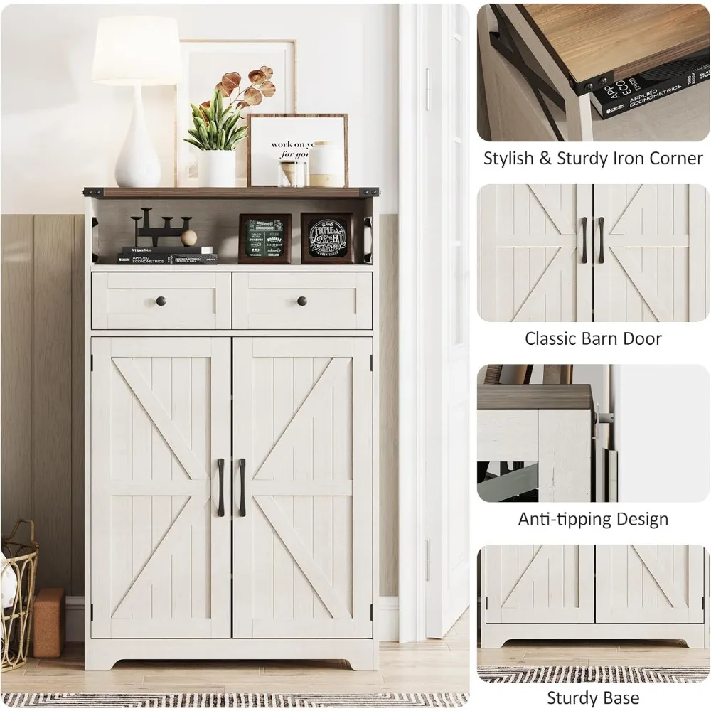 Shoe Cabinet with Doors, Farmhouse Storage Cabinet with 2 Drawers & Adjustable Shelves, Shoe Cabinet Storage Living Room 6