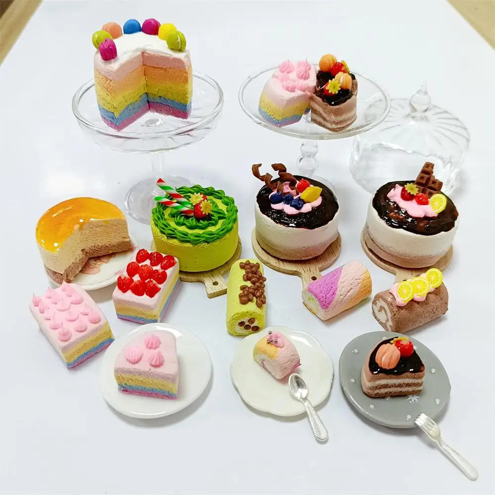 New 1/6 Simulate Mini Dollhouse Miniature RainbowCake Chocolate Cake Matcha Cake Pretend Food Mini Cake for Blyth OB11 BJD dolls 2